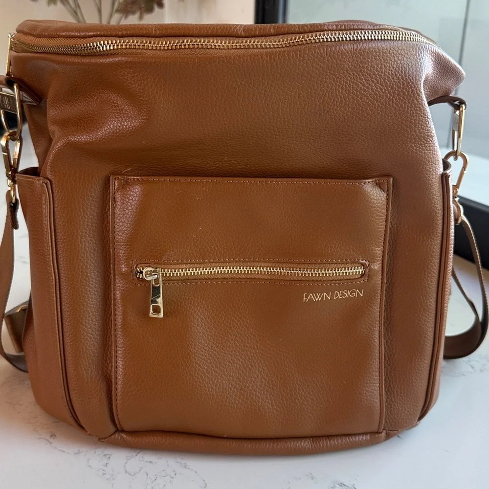 FAWN The Original Diaper Bag Backpack - Brown/ Cognac Color